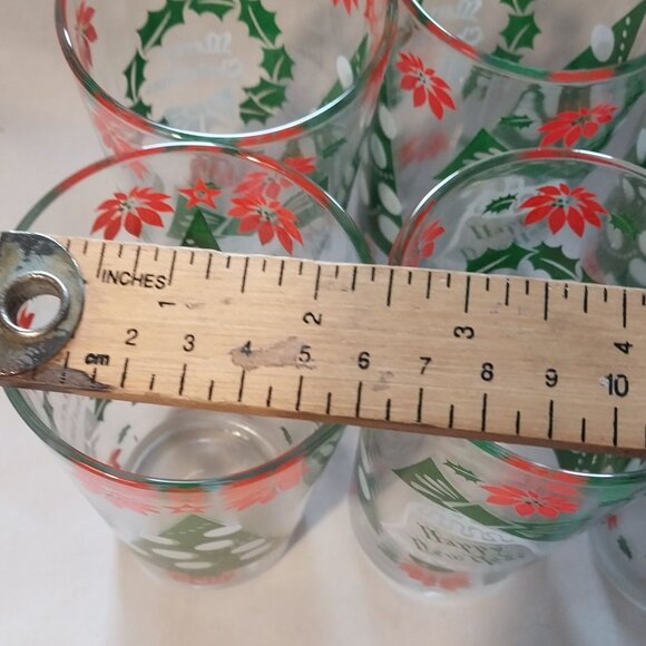 Set Of 8 Vintage Holiday Glasses With Festive Christmas Tree & Poinsettia Design - Picture 7 of 7